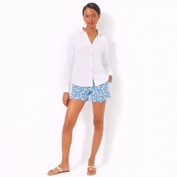 NWT Lilly Pulitzer Buttercup stretch shorts Lunar Blue Palm Beach Petals Sz 16 - Picture 4 of 8